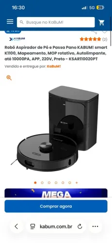 Robô aspirador de pó e passa pano KABUM