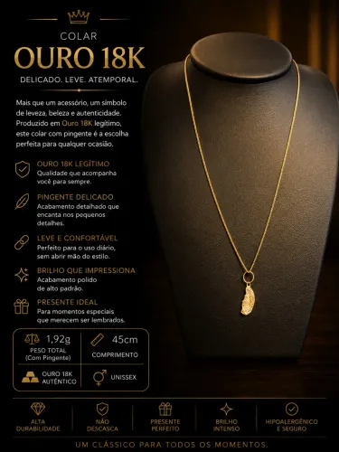 Colar Ouro 18K com Pingente - 45cm - 1,92g - Unissex