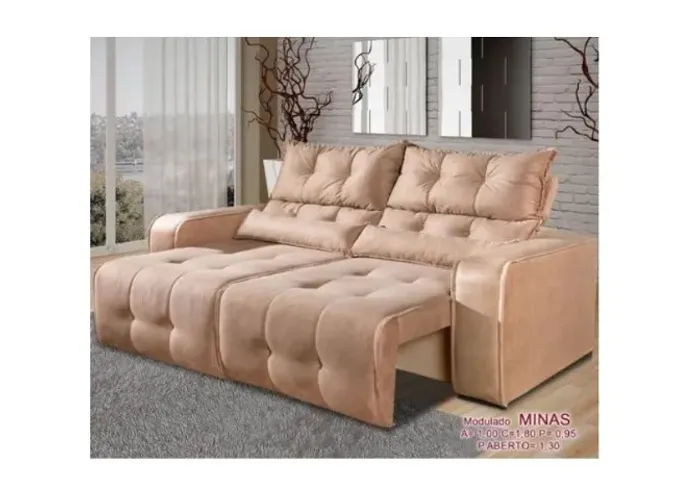 Sofá Minas 2 Lugares Retrátil e Reclinável Tecido Suede Bege 180cm