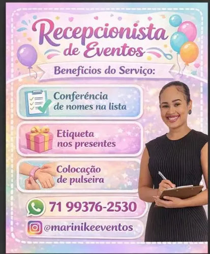 Recepcionista de festa ( aniversário, chá de fraldas e etc.