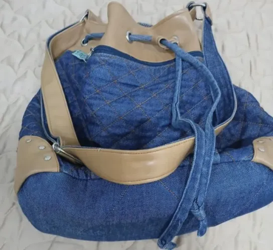 Bolsa jeans com alça regular linda