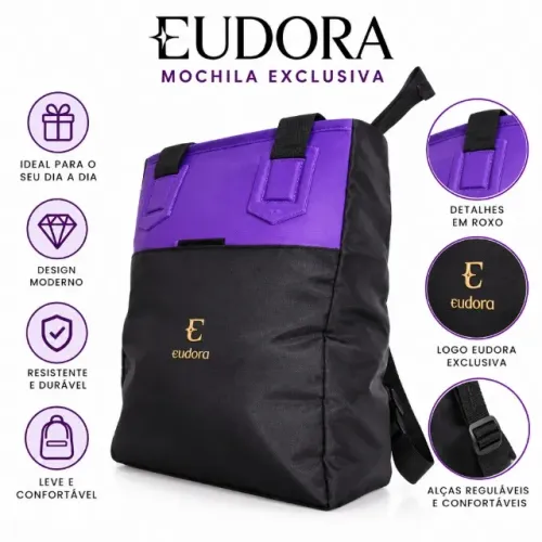 Bolsa Mochila Eudora Preta E Roxa