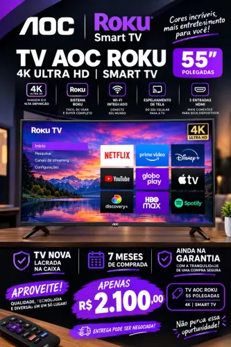 Tv AOC 55 Polegadas Roku 4k