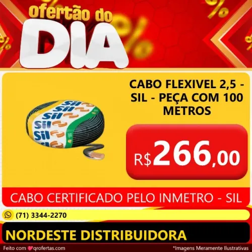 CABO FLEXIVEL 2,5 MM SIL ORIGINAL PEÇA COM 100 METROS - CERTIFICADO PELO INMETRO -