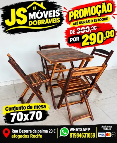 Conjunto de mesa dobrável 70x70