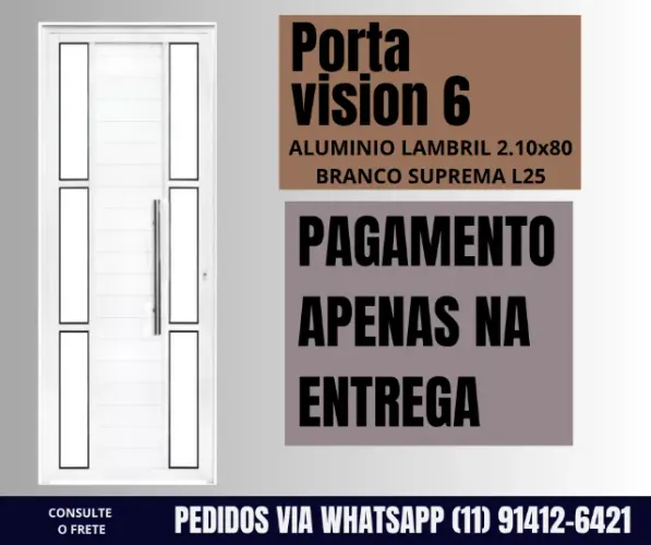 Porta Lambril Suprema L25 com 6 vidros e puxador de inox - 210x90 - frete a/c