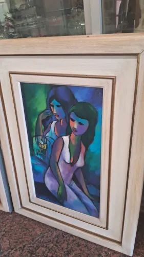 Quadro pintura a óleo sobre tela Lugmar Passos Vieira, figuras femininas 96x76
