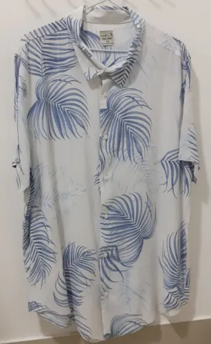 Camisa Masculina Manga Curta Folhagem 