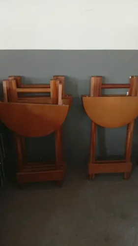 Kit 3 mesas 6 cadeiras Bistrô Bar Redonda 54cm Dobrável em Madeira para Bar e Restaurante 