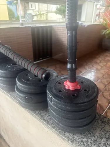 Kit halteres ajustáveis 45 kg de anilha preto e vermelho