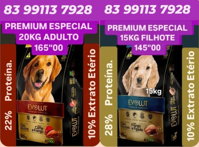 Ração Evolut PREMIUM ESPECIAL Adulto/Filhote 15kg/20kg 