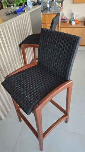 Conjunto de 4 Banquetas Altas Trend Casual Home - Corda Náutica e Madeira