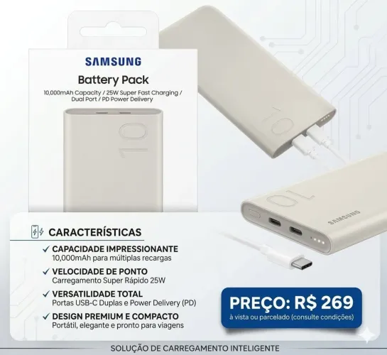Carregador Portátil Powerbank Samsung 10000mAh 25W (Original e Lacrado)