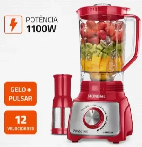 Liquidificador Mondial Turbo L-1100 3L 1100W 12 Velocidades Vermelho/Inox - 110V