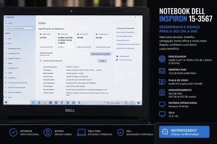 Notebook Dell Inspiron 15-3567 - Excelente estado