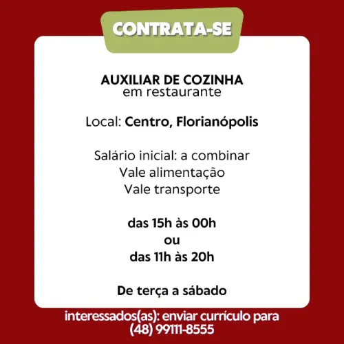 Auxiliar de cozinha em restaurante