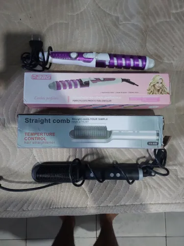 Kit Modelador de Cachos + Escova Alisadora Elétrica - Funcionando Perfeitamente