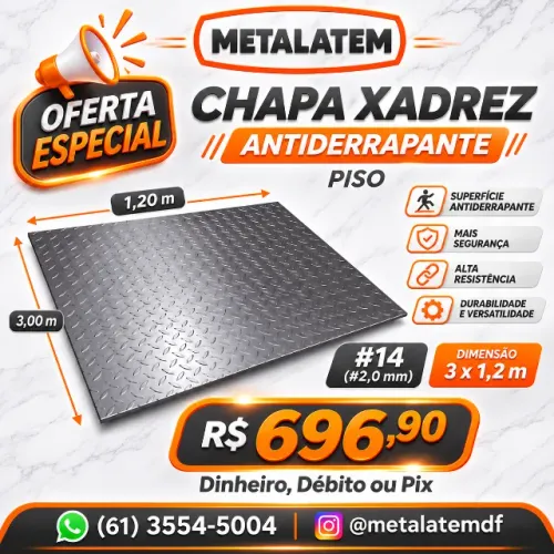 CHAPA XADREZ ANTIDERRAPANTE PISO 3x1,2m #14 (#2,0mm)