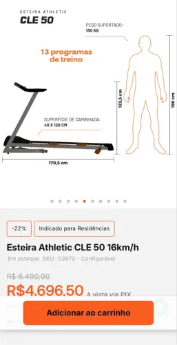 Esteira Athletic CLE 50 16km/h 