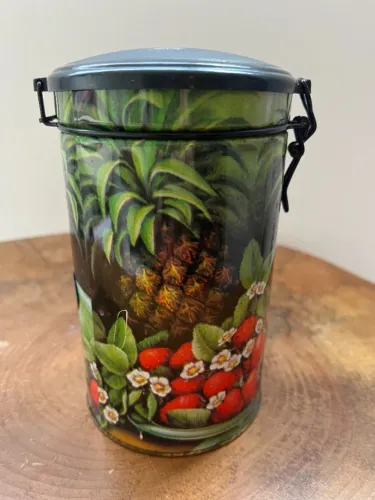 Pote de lata cilíndrico vintage 