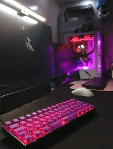 Teclado Magnético Mancer Amethyst Preto e Roxo com ARGB, Switch Magnético Layout ABNT2