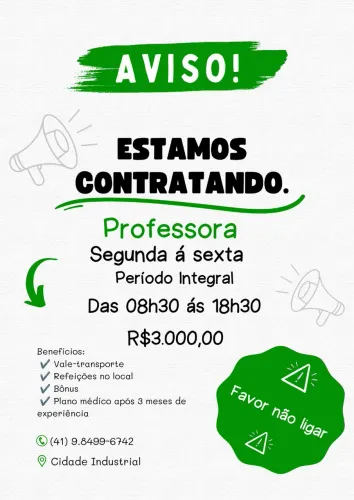 Vaga para professora Ed Imfantil