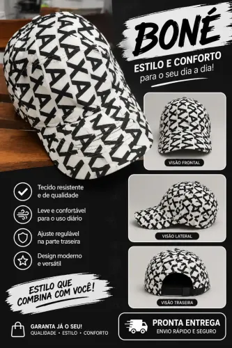 Boné Estampado Preto e Branco