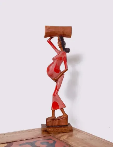 escultura de madeira mulher baiana grávida gestação negra trabalho esculpido antigo