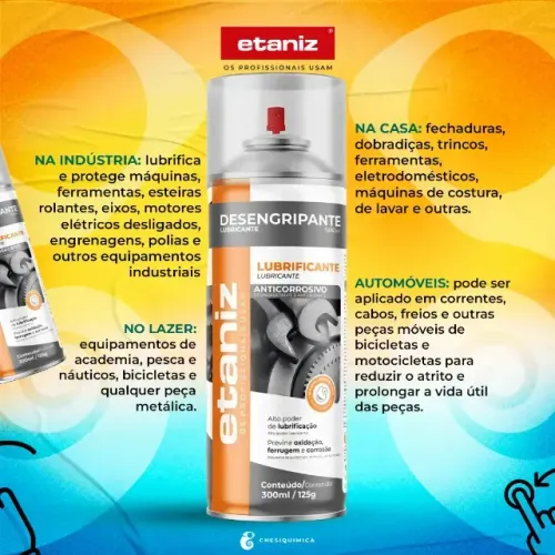 Óleo Spray Desengripante Lubrificante Multiuso Etaniz 300ml - Novo a pronta entrega