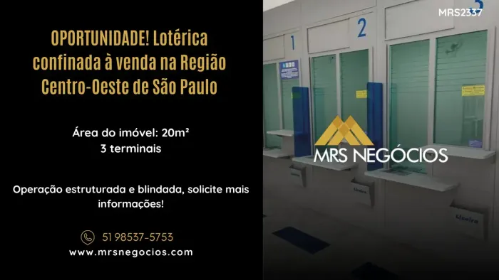 OPORTUNIDADE! Lotérica confinada à venda na Região Centro-Oeste de São Paulo