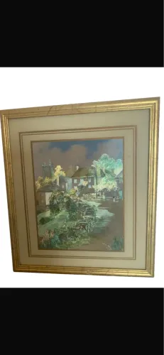 Quadro vintage raro, Foil inglês anos 70 efeito muda com a luz, 38x33cm