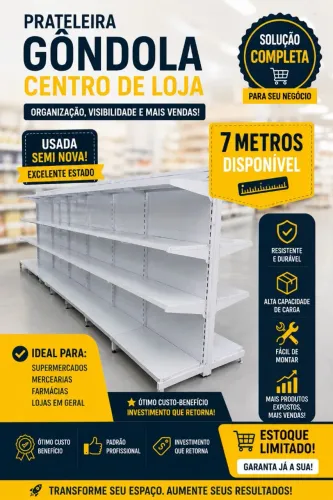 PRATELEIRA GÔNDOLA CENTRO DE LOJA - SEMI NOVA | 7 METROS