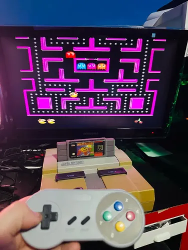 Videogame Super Nintendo Completo + Fita Pac-man