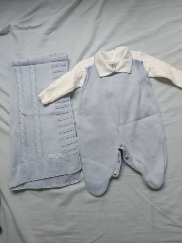 Saída de maternidade (azul com branco)o