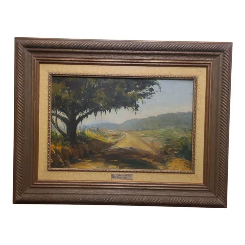 Quadro Alcebiades Mazza Paisagem Oleo S. Eucatex Moldura Antiga