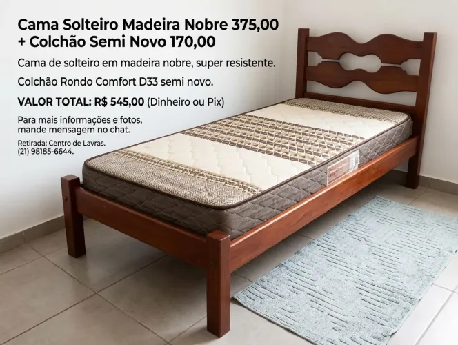 Cama solteiro madeira com colchão