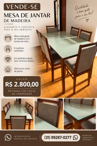 Mesa de jantar 6 cadeiras (madeira)