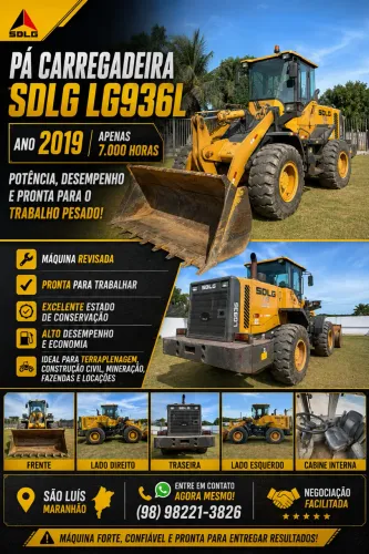 Pá Carregadeira SDLG LG936L, ano 2019, com apenas 7.000 horas