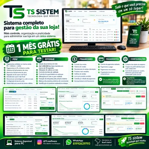 PDV + Estoque + Financeiro - 1 Mês Grátis