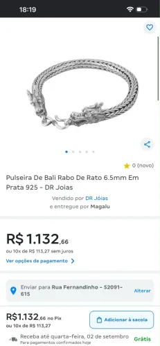 Pulseira de bali rabo de rato 6.5m em prata 925