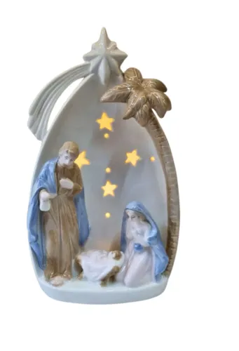 Escultura Presépio com Luz Porcelana 20 cm