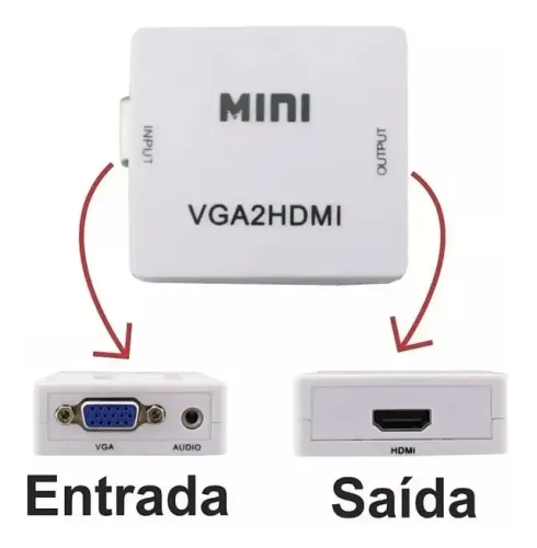 Conversor Vga Para Hdmi Adaptador C/ Som Áudio Full Hd 1080p