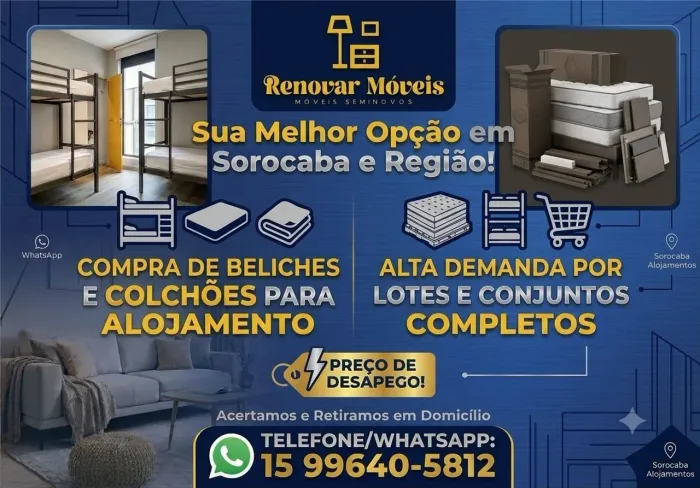 Beliches e colchões de alojamento ou particular seminovas conservadas