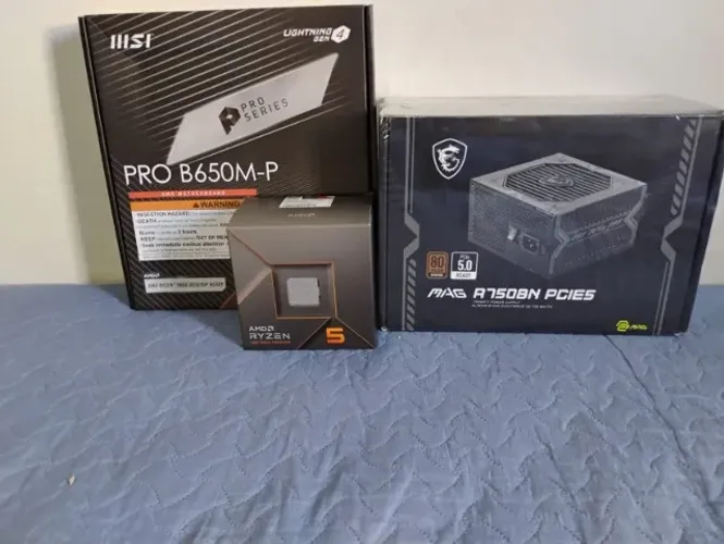 KIT PC AM5 Ryzen 5 7600 + B650M-P + Fonte 750W NOVOS + NF