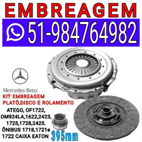EMBREAGEM KIT PLATO , DISCO E ROLAMENTO DO CAMINHÃO MERCEDES BENZ MODELO  ATEGO  0F 1722