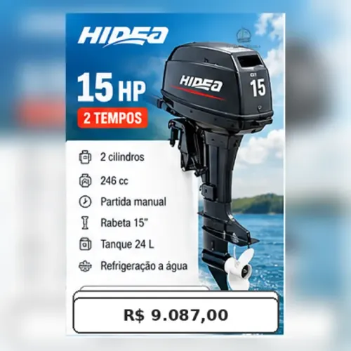 Motor de Popa Hidea 15 HP 2 tempos Novo - HD15F