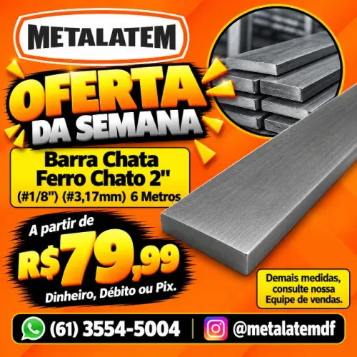 Barra Chata Ferro Chato 2" (#1/8") (#3,17mm) 6 Metros