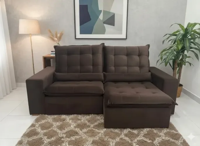 Sofá Londres 2,52m Marrom - Veludo Premium c/ Pillow e Almofadas