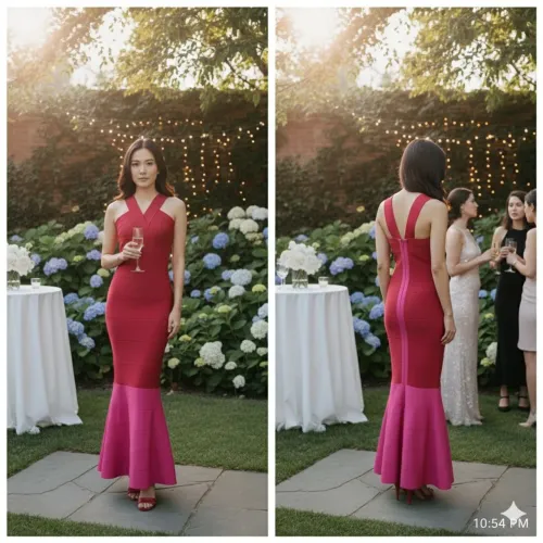 vestido longo lolitta bandagem bordô e rosa