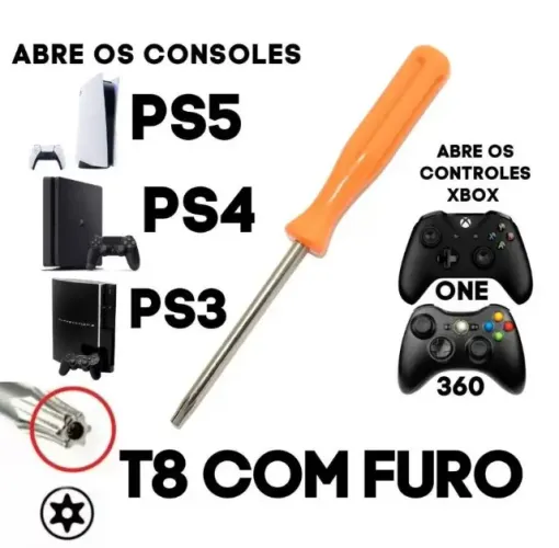 Chave Torx T6 T8 e T10 Com Furo para abrir videogame e controle